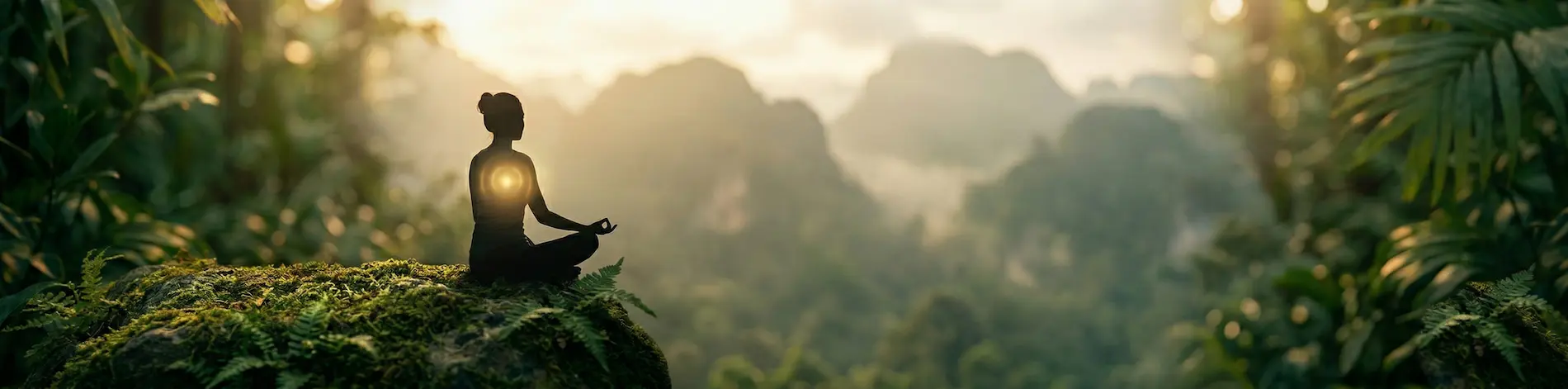 Silhouette en méditation face aux montagnes — cohérence cardiaque